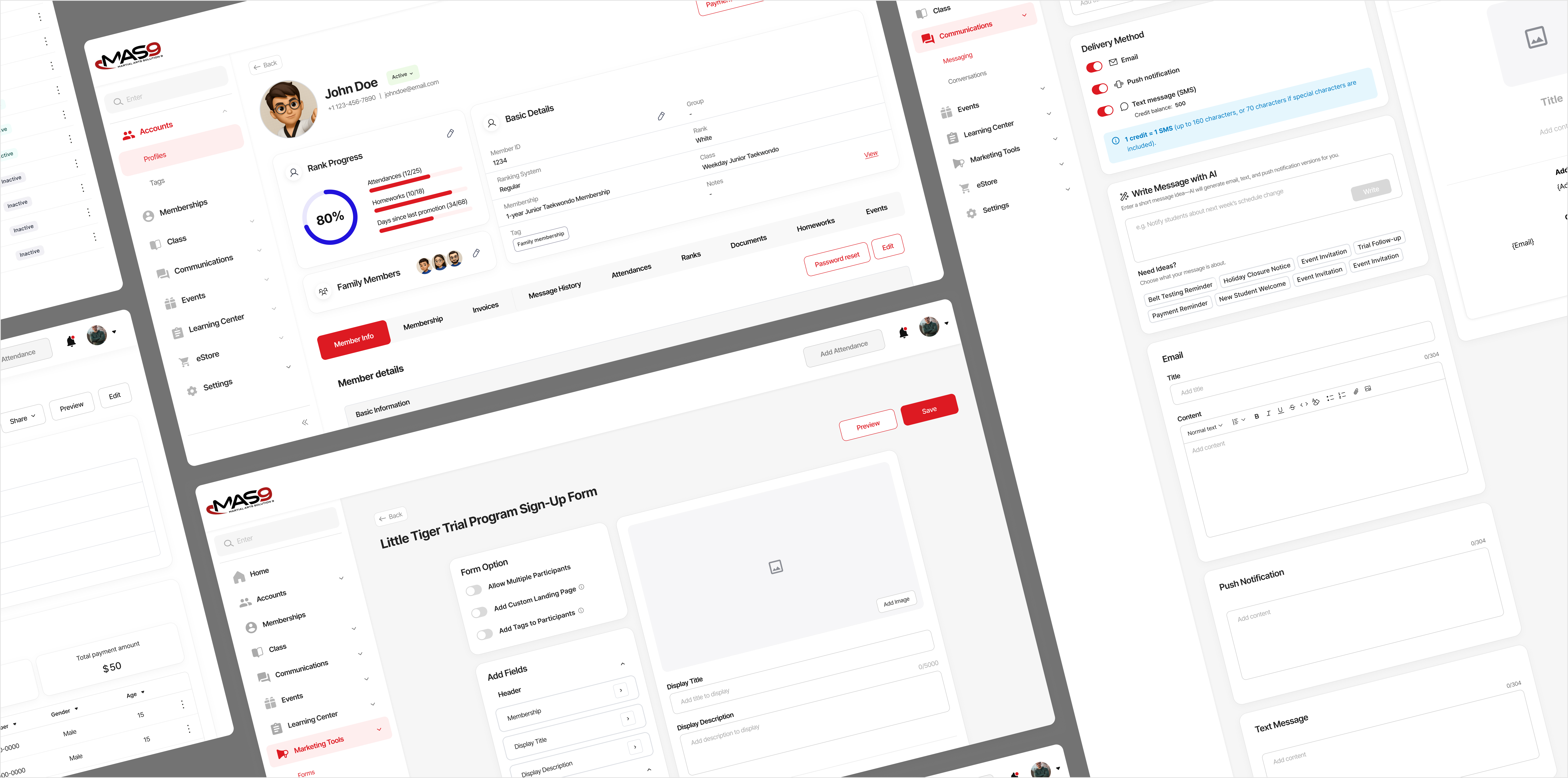 MAS9 product screens