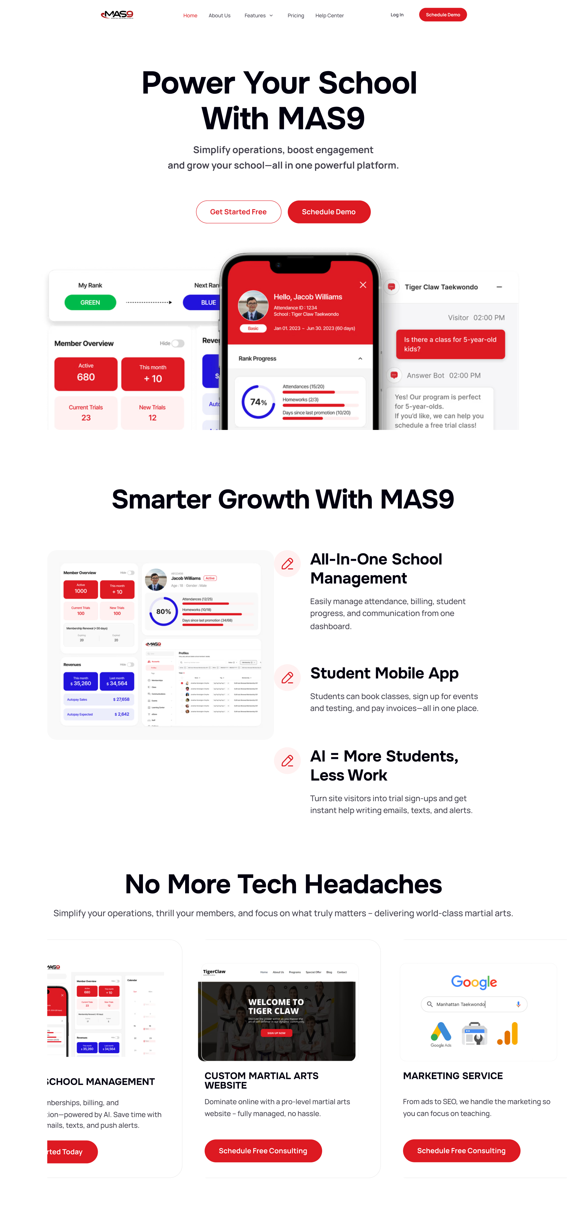 MAS9 website home page, full length